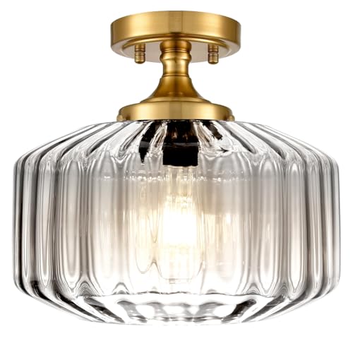 Clear Glass Semi Flush Mount Ceiling Light Fixture, Mid Century Modern Ceiling Lamp, 11 Inch Vintage Farmhouse Close to Ceiling Lamp for Entryway Foyer Hallway Closet - color: Clear