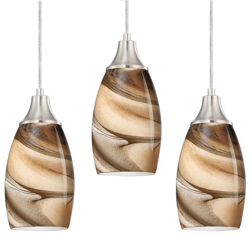 karyfine Mini Pendant Lights Kitchen Island Light Brown Glass Lamp Shade Hand Blown Glass Pendant Light with Brush Nickel Finish Adjustable Cord for Kitchen Over Sink, Dining Room (Light Brown-3P) - color: Light Brown-3Packs
