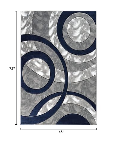 GLORY RUGS Area Rug Modern 4x6 Navy Circles Geometry Soft Hand Carved Contemporary Floor Carpet Fluffy Texture for Indoor Living Dining Room and Bedroom Area - color: Navy, size: 4' x 6' (Rectangular)