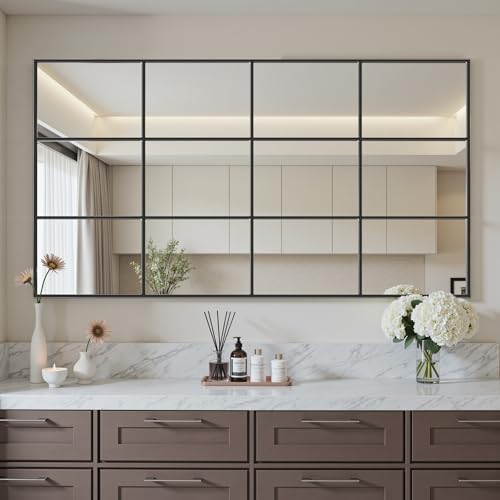 Suidia Wall Mirror, 30" x 55" Window Decorative Mirrors, Metal Framed Wall Decor Wall-Mounted Mirrors for Bedroom, Living Room, Entryway, Black - color: Black, size: 55"L x 30"W