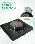 Hihealer Meditation Cushion Set Large Velvet Floor Pillow & Traditional Tibetan Yoga Bolster for Adults Zafu Meditation Mat with Buckwheat Filling (Black) - color: Black