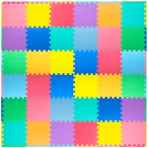 ProSource Baby Play Mat, Soft Foam Floor Tiles for Kids, Interlocking EVA Panels for Playpen Use, Crawling Development Surface, Safe Non-Toxic Toddler Flooring, 36 Tiles, Multicolor - color: Multicolor, size: 36 Tiles