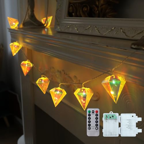 Vigdur 10FT Lantern String Lights, 20 LEDs Decorative Sting Lights Indoor Battery Operated with 8 Modes & Remote, Timer, Indoor Outdoor Light for Bedroom Party Home Decor - color: Diamond Styke