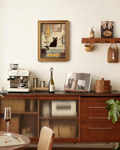HUARCEY Gold Framed Canvas Wall Art, Bathroom Cat Vintage Decor, Bathroom Shelf Vintage Decor Aesthetic, Retro Decoration for Bathrooms Bedroom Living Room, 12x16Inch - color: Bathroom Cat, size: 16"L x 12"W