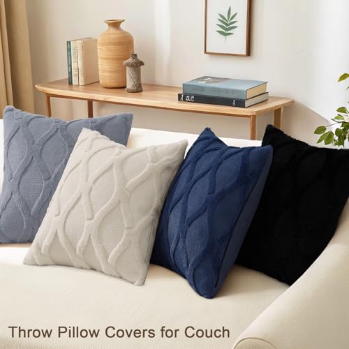 decorUhome Summer Set of 4 Throw Pillow Covers 20x20 Inch, Neutral Decorative Soft Plush Faux Wool Couch Pillow Covers, Farmhouse Pillow Cases for Living Room Bed Sofa (Blue/Grey) - color: Blue Grey, size: 20" x 20" (Pack of 4)