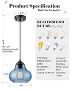ELYONA 2 Pack Bubble Glass Pendant Lights 8 inch Modern Blue Hand Blown Globe Glass Pendant Lighting Hanging Light fixtures for Kitchen Island Dining Room Bar Bedroom Living Room - color: Blue-2 Pack