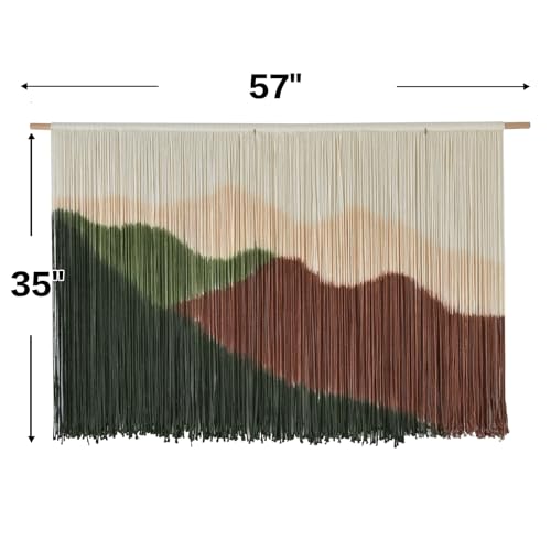 IOWER Macrame Wall Hanging Large Mountain Landscape Boho Wall Art Craftmanship Handmade Home Wall Decor for Living Room Bedroom Apartment Dorm 57" W x 35" L - color: Brown and Green