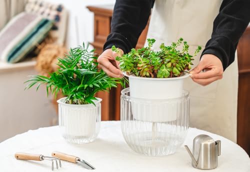 Josteve 5.2/8.2 Inch 2 Pcs Self Watering Hanging Planter Indoor Plant Pots Drainage Holes, Outdoor Small Hanging Planters Flower Pot Basket, Visible Water Level, Plant Hanger Home Decor, Gardening - color: White, size: 2*5.2/8.2 inch