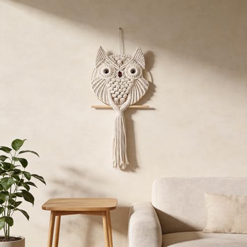 FURUBETA Owl Macrame Wall Hanging Boho Wall Decor, Handwoven Wall Tapestry for Bedroom Living Room Nursery, Bohemian Wall Art Owl Decor, Housewarming Gift for Women, 12x32in - color: 03-Big Owl