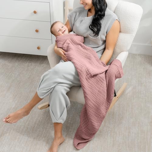 Comfy Cubs Muslin Baby Blanket - Soft, Lightweight, 6-Layer Cotton Swaddle Blankets for Newborns, Infants & Toddlers - 40" x 40" Large, Breathable & Versatile for Sleeping & Tummy Time - Mauve - color: Mauve, size: Baby - 40" X 40"