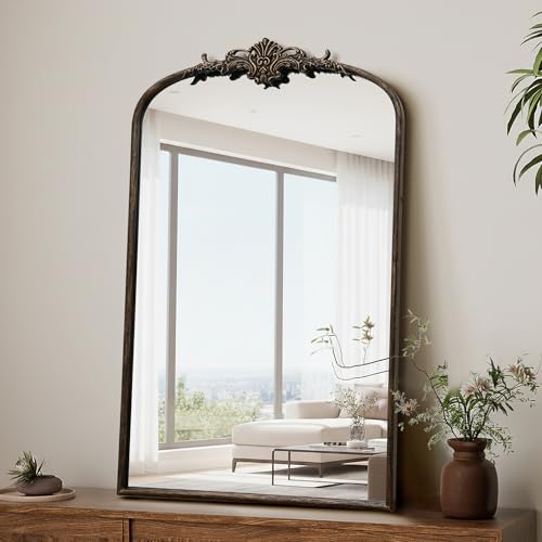 Besdomus Antique Large Arched Mirror: 24"x36" French Arch Black Vintage Wall Vanity Mirror - Decorative Baroque Traditional Ornate for Entryway/Bathroom/Bedroom - Ideal for Bathroom Renovations - color: Black, size: 36"L x 24"W
