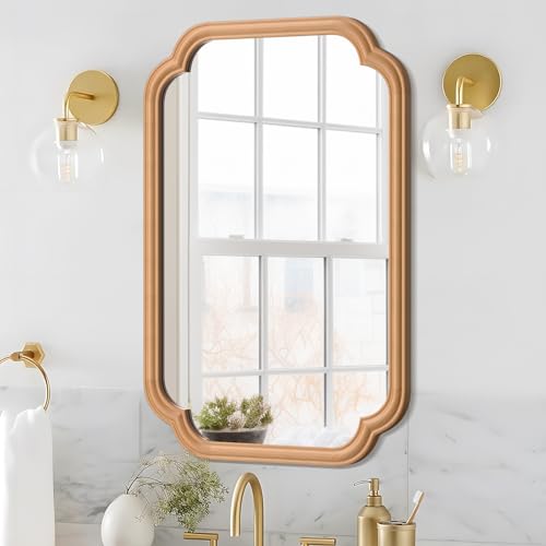 Ferytange Wood Mirror for Bathroom, 20" x 30" Rectangular Wall Mirror for Bathroom Vanity with Wooden Frame Farmhouse Rounded Corner Wall Mirror Decor (Horizontal/Vertical) - color: Natural Wood, size: 30"L x 20"W