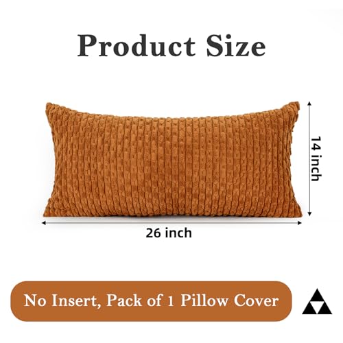 JoraLion 14x26 Boho Decorative Lumbar Throw Pillow Cover, Rust Cozy Soft Striped Corduroy Long Rectangle Cushion Case Accent Home Decor for Sofa Bed Room Livingroom, ONLY Cover - color: Rust, size: 26" x 14" (Pack of 1)