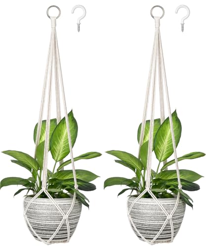 Dahey Macrame Plant Hanger Indoor Hanging Planter Basket Handmade Woven Cotton Rope Flower Pot Decorative Crochet Plant Holder Stand for Boho Home Decor No Tassels,35 Inch,Set of 2 - color: Ivory, size: 35Inch