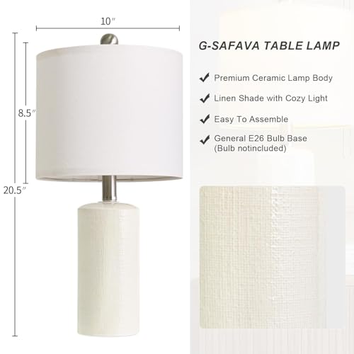 G-SAFAVA 20.5" Small Table Lamps for Living Room Lamp Set of 2 Ceramic Lamps for Bedroom Bedside Lamps Modern Boho Lamps for Night Stands Farmhouse Nightstand Lamp Side End Table Lamp, White - color: White
