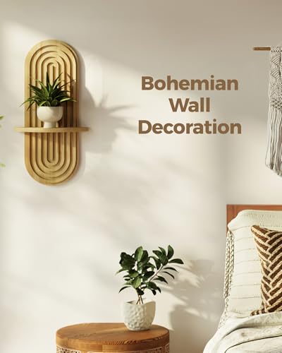 Bamworld Boho Wall Decor Brown Plant Wall Shelf, Mid Century Modern Decor Hanging Plant Shelf, 1-Tier Floating Shelves for Home, Bathroom Bedroom Living Room Natural - color: Natural, size: 16.9'' Single