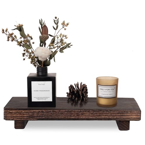 zoocatia Small Wood Tray Pedestal Stand Farmhouse Bathroom Decor Decorative Wooden Riser Kitchen Soap Dish Holder for Vanity, Counter, Sink, Large 11.8" x 7" - Dark Brown - color: Dark Brown, size: 11.8" x 7" x 1.6"