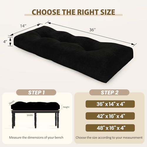 downluxe Indoor Bench Cushion for Indoor Furniture, Non-Slip Tufted Overstuffed Textured Foam Bench Seat Cushion, 36" X 14" X 4", Black, 1 Pack - color: Black, size: 36x14 Inch (Pack of 1)