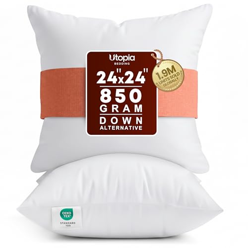 Utopia Bedding 24x24 Pillow Inserts, Set of 2, White – Indoor Decorative Throw Pillows for Bed, Sofa & Couch – Soft, Supportive & Fluffy Cushion Inserts - color: White, size: 24x24 Inch