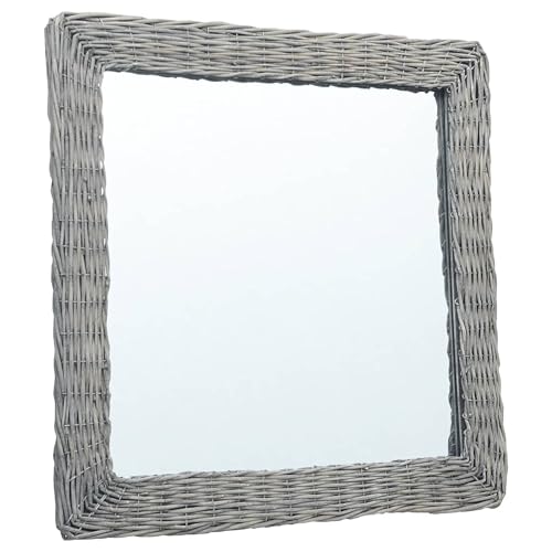 Benzara Wall Mounted Mirror, 20 Inch Square Wicker Woven Frame in Beige