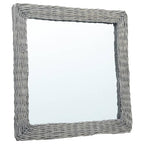 Benzara Wall Mounted Mirror, 20 Inch Square Wicker Woven Frame in Beige
