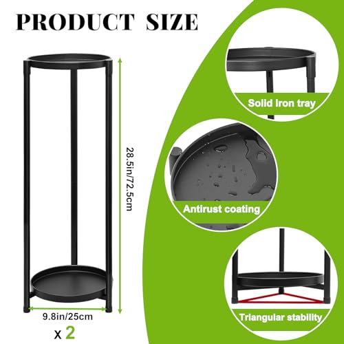 2 Tier Plant Stand Indoor, Black Corner Tiered Tall Plant Stand for Outdoor Multiple Plants, Metal Flower Pot Stands Holders Plant Display Shelf for Balcony Living Room Garden Patio(2Pcs) - color: 2 Tier-2Pcs-Black