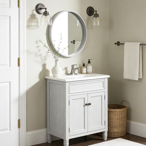 WallBeyond 24 Inch Round Wood Mirror, Circle Wooden Frame Wall Mirror for Bathroom, Living Room, Bedroom, Entryway (White) - color: White, size: 24"L x 24"W