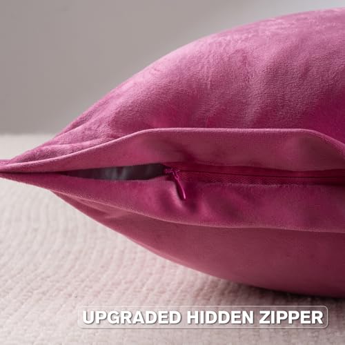 FUTEI Hot Pink Throw Pillow Covers 18x18 Set of 2, Decorative Soft Velvet Cozy Neutral Cushion Case with Elegant Design, Boho Modern Home Decor for Couch Bed Living Room - color: Hot Pink-no Tassels, size: 18" x 18" (Pack of 2)