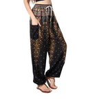 Tranquil Threads Women's Harem Pants with Pockets and Drawstring, Hippie Boho Yoga Clothes - color: Golden Black, size: X-Small