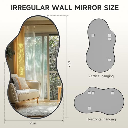Hasipu Irregular Wall Mirror - 25"x45" Asymmetrical Mirror, Modern Decorative Mirrors for Living Room, Entryway, Hallway, Bathroom, Bedroom,Wall Mounted Home Decor (Black) - color: Black, size: 45"L x 25"W