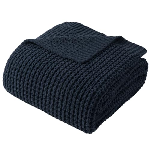 Bunnikins & Clover Navy Blue Throw Blanket for Couch, Knitted Blue Blanket Throw 50''x60'', Super Soft Waffle Navy Throws for Chair Sofa Home Decor - color: Navy, size: 50"x60"