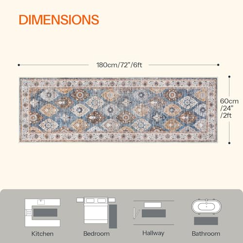 HOOBRO 2 x 6 Runner Rugs Washable, Area Rugs for Hallway Kitchen Bedroom Beside Laundry Bathroom Rug, Non-Slip Backing Stain Resistant Carpet, Pet Friendly Low Pile Soft Rug, Light Blue BU02AR01 - color: Light Blue, size: 2' x 6' (Rectangular)