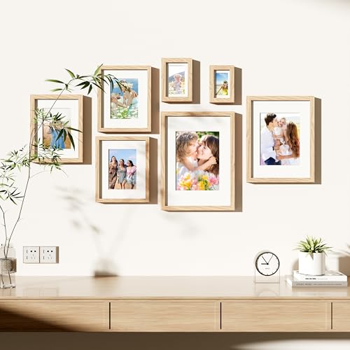 decorUhome 8x10 Picture Frame Set of 10, Display Photos 5x7 with Mat or 8x10 Unmatted for Picture Frames Collage Wall Decor, Natural - color: Natural, size: 8x10