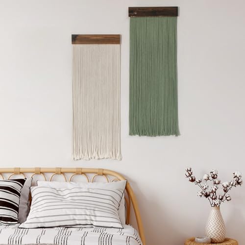 SCECALA Boho Green Macrame Wall Hanging - Set of 2, Handmade Bohemian Macrame Tapestry, Sage Green & White Yarn Decor for Living Room Bedroom, 30.7x11.8 inch - color: Sage Green and White