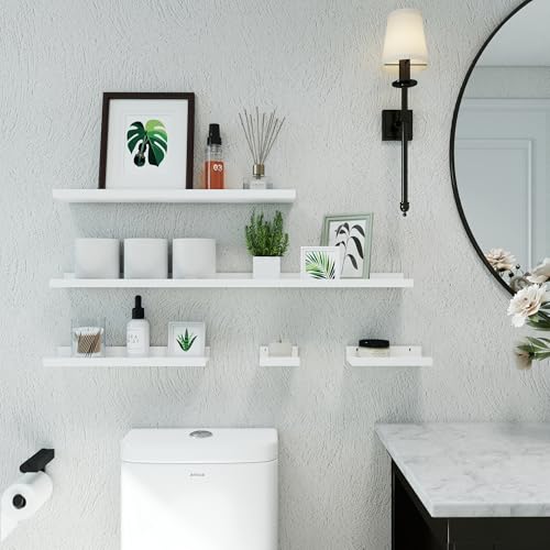 Small White Floating Shelves for Wall Decor, Wall Mounted Wood Shelf for Bedroom, Living Room, Bathroom, Kitchen, Nursery, Mini Display Ledge Shelf with Lip Set of 2-4 Inches, White - color: White, size: 3.9in