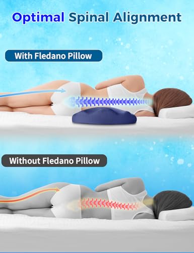 Fledano Lumbar Support Pillow for Bed – Memory Foam Lower Back Pain Relief Pillow for Sleeping, Ergonomic Lumbar Pillow for Side & Back Sleepers, Sciatica & Hip Pain Relief, Washable Cooling Cover - color: 02-navy Blue (Upgraded Cool Cover)