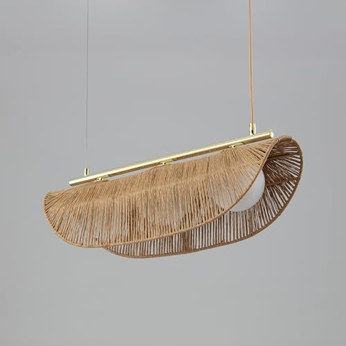 Sovev 27.5 in. Brass Bohemian 3-Light Dimmable Pendant Light with Opal Glass Rattan Shade - color: Sovev - 3 Light