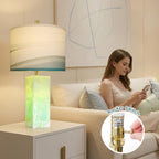 Scenekoy 23" Alabaster Table Lamp Set of 2 with Night Light for Bedroom Living Room, Rotary Switch, Blue Table Lamp with Linen Shade, Modern Nightstand Lamps for Room Bedside Bedroom (Bulb Included) - color: Blue