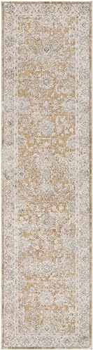 Hauteloom Borah Area Rug - Floral Border Medallion Damask Distressed - Traditional Oriental Transitional Oushak Farmhouse - Light Brown, Cream, Medium Brown, Tan, Gray - 2' x 2'11" - color: Light Brown, Cream, Medium Brown / Kerem, size: 1'11" x 2'11" (Re