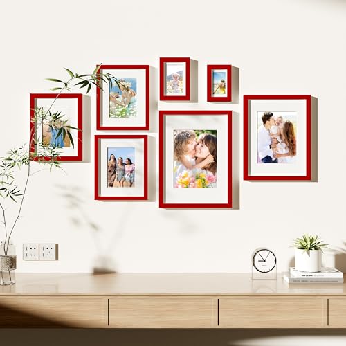 decorUhome 4x6 Picture Frame Set of 10, Display Photos 3.5x5 with Mat or 4x6 Unmatted for Picture Frames Collage Wall Decor, Red - color: Red, size: 4x6