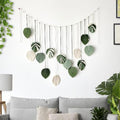M MANUAL Macrame Leaves Wall Hanging 47.3x29.5Inch Large Chic Feather Boho Macrame Wall Decor Leaf Hanging Photo Display Handmade Woven Wall Art 16pcs Leaf Tapestry - Green - size: Green - 47.3*29.5in