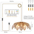 Rattan Plug in Pendant Light with 15FT Hemp Rope Cord Boho Light Fixture Can accommodate 3*E26 Bulbs of Woven Wicker Chandelier for Living Room Bedroom Dinning