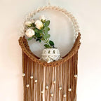 SlenyuBridal Brown Macrame Wall Hanging, Art Woven Boho Home Decor, Wall Pendent Weaving Dried Flower Decorative Net Bag, Beautiful Wall Art for Apartment, Dorm Room Decoration