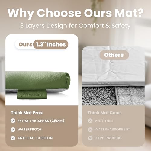 Huloo Sleep Baby Play Mat 50x50 Inches, 1.3" Thick Padded Waterproof Floor Cushion & Playpen Mat with Vegan Leather, Non-Slip & Non-Toxic Nursery Rug for Infants, Toddlers & Kids(Green) - color: Green, size: 50"×50"×1.3"