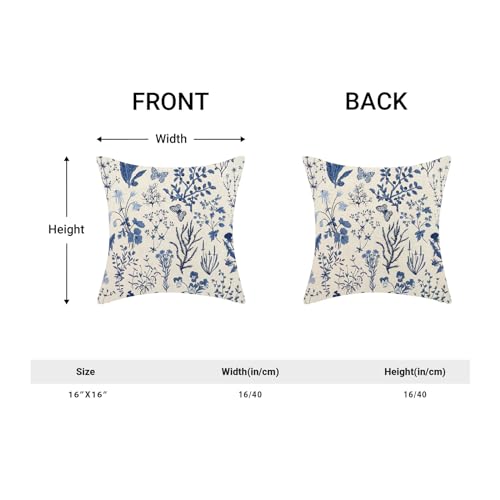 AEIOAE Summer Pillow Covers 16x16 Inch Set of 2,Navy Blue Wild Flower Plant Throw Pillows Case,Seasonal Floral Outdoor Decorative Square Linen Farmhouse Decor Cushion Covers for Home Couch Sofa Bed - color: Navy Blue Wild Floral, size: 16" x 16" (Pack of