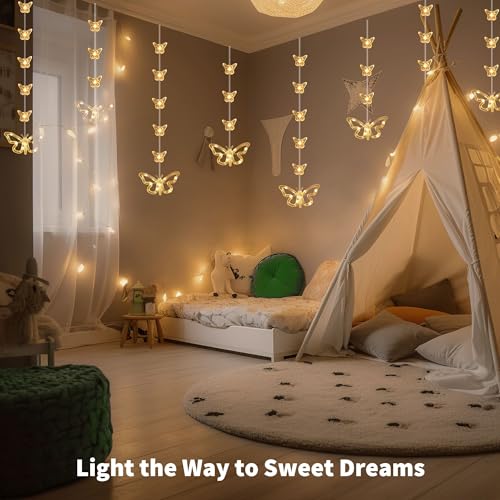 YOLIGHT Butterfly Curtain Lights for Bedroom 9.8ft LED Twinkle Fairy Light with Remote Timer Cute String Lights Wall Décor for Kids Girls Room Bed Canopy Wedding Easter Decoration (Warm White) - color: Warm White