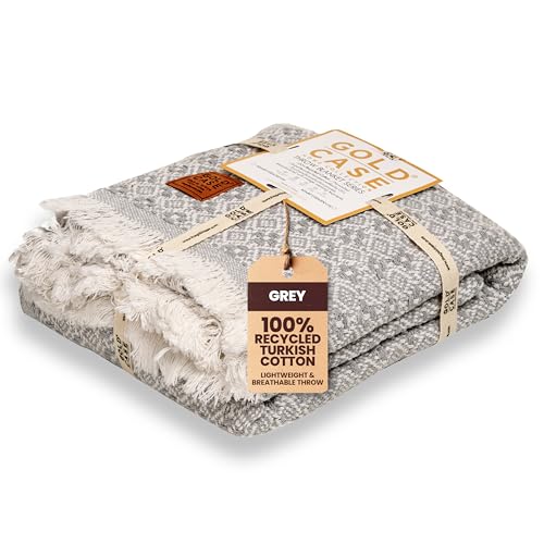 Gold Case Throw Blanket for Couch - 100% Recycled Turkish Cotton Blankets & Throws - Retro Soft Throw Blankets for Living Room - Boho Decorative Woven Couch Blanket - 50x60 - Grey - color: Retro Grey, size: 50x60"