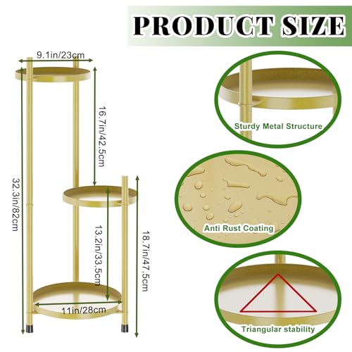 3 Tier Plant Stand Indoor Tall, Black Corner Tiered Round Plant Stand for Indoor Multiple Plants, Metal Flower Pot Stands Outdoor Holders Plant Shelf Display Rack for Balcony Living Room (3 Tier-Golden) - color: 3 Tier-Golden