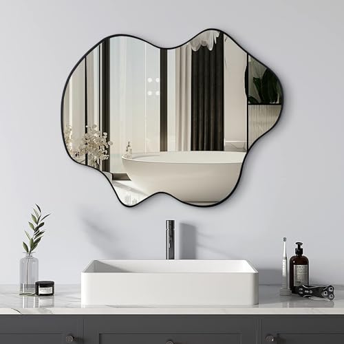 Tanmicoshomy Black Bathroom Mirror 22x30 Inch, Asymmetrical Wavy Wall Mirrors for Bathroom, Bedroom or Living Room, Vertical or Horizontal Hanging - color: Black, size: 30"L x 22"W