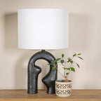 Modern Abstract Sculptural Table Lamp with Drum Shade, Black and White - color: Black